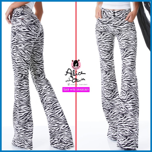 Alice + Olivia Denim - Alice + Olivia Stacey Zebra Striped Low Rise Bell Bottom Jean